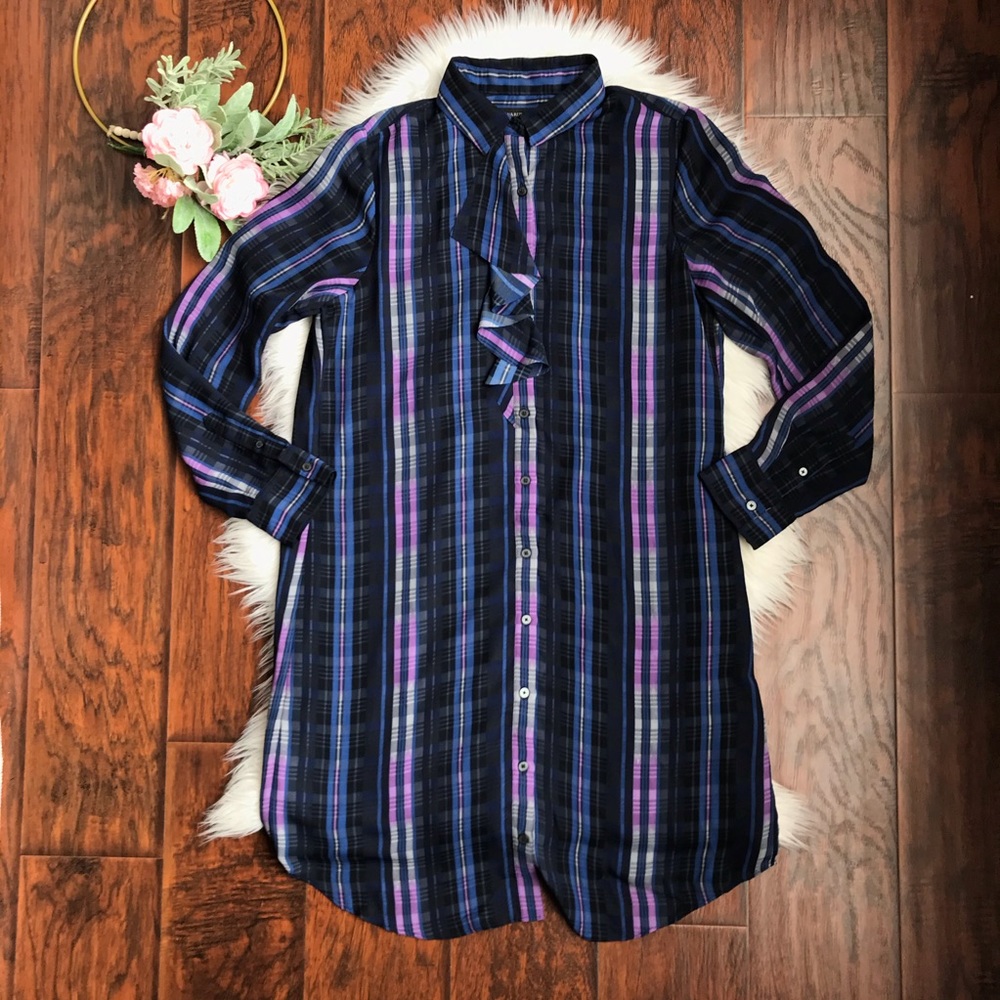 Banana Republic Blue Plaid Ruffle Button Dress